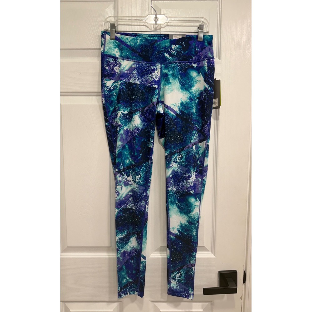 Tek Gear DryTek Mid‎ Rise Leggings Womens Medium Teal Purple Galaxy Print